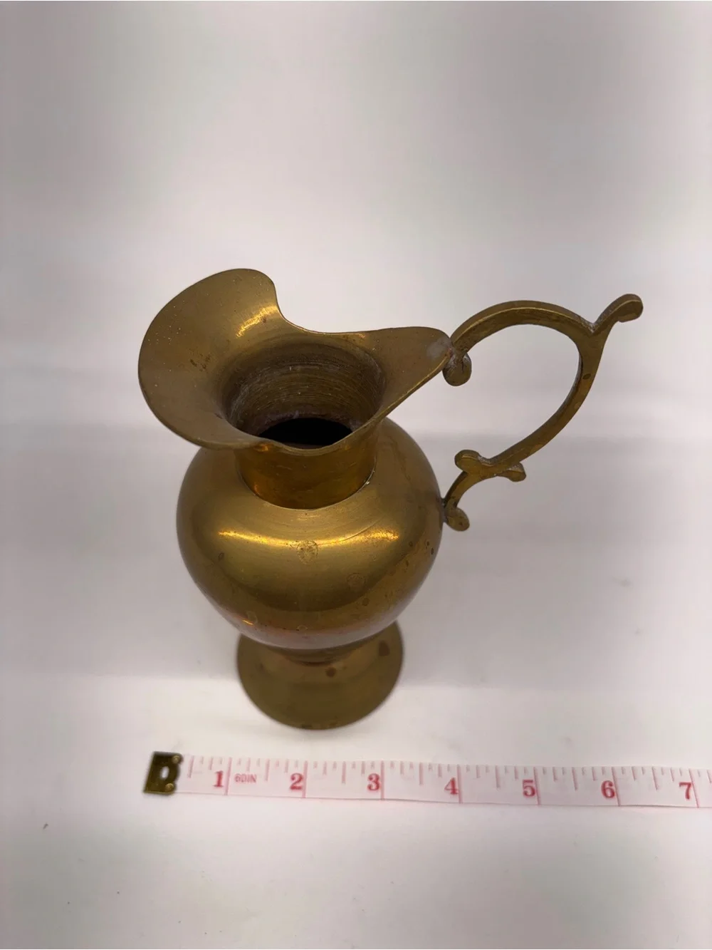Vintage Solid Brass Miniature Ewer Pitcher Vase with Ornate Handle